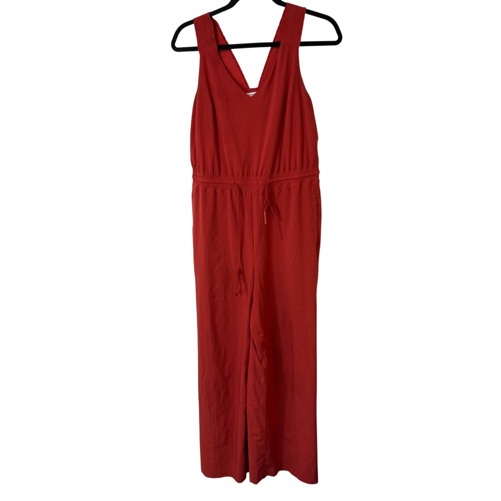 Athleta Women Savannah Jumpsuit 4 Red Wide Leg V-Neck Sleeveless Cut Off